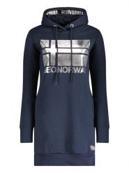 Geographical Norway Sukienka dresowa w kolorze granatowym rozmiar: M. Niebieskie sukienki Geographical Norway, na co dzień, m, bez wzorów, z dresówki, bez kołnierzyka, bez ramiączek, midi, proste. Za 132.36 zł.