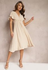 Beżowa Koronkowa Sukienka Maxi Rozkloszowana na Regulowanych Ramiączkach Walerin. Brązowe sukienki Renee, na imprezę, s, bez wzorów, z koronki, eleganckie, bez kołnierzyka, bez ramiączek, maxi, rozkloszowane. W wyprzedaży za 139.99 zł.