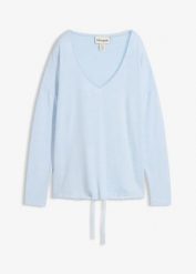 Bluza oversize z materiału w optyce dzianiny. Niebieskie bluzy bonprix, bez wzorów, z dzianiny, bez ramiączek, bez kaptura. Za 124.99 zł.