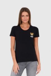MOSCHINO Czarny t-shirt. Czarne t-shirty MOSCHINO, s, bez wzorów, z bawełny, bez kołnierzyka, bez ramiączek. W wyprzedaży za 349.99 zł.