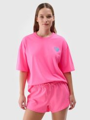 4F T-shirt oversize z nadrukiem damski - fuksja XXL. Czerwone t-shirty 4f, xs, bez wzorów, z bawełny, klasyczne, bez kołnierzyka, bez ramiączek. W wyprzedaży za 39.99 zł.