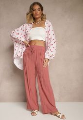 Różowe Szerokie Spodnie z Wiskozy High Waist Naivella. Czerwone jeansy Renee, na lato, l, bez wzorów, z jeansu, z podwyższonym stanem. W wyprzedaży za 29.99 zł.