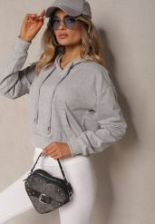 Jasnoszara Bluza z Kapturem i Bawełną Ozdobiona Ściągaczami Evianae. Szare bluzy Renee, l, bez wzorów, z bawełny, casualowe, bez ramiączek, z kapturem. W wyprzedaży za 27.99 zł.