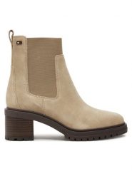Tommy Hilfiger Sztyblety FW0FW08429 Beżowy. Brązowe botki Tommy Hilfiger, bez wzorów, ze skóry, bez obcasa, na słupku, bez zapięcia. Za 449.99 zł.