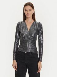 Morgan Bluzka 242-TSILVER Srebrny Slim Fit. Szare bluzki Morgan, xs, bez wzorów, z syntetyku, bez kołnierzyka, bez ramiączek. Za 109.99 zł.