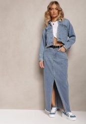 Niebieska Spódnica Jeansowa Maxi z Paskiem Mullese. Niebieskie spódnice Renee, s, bez wzorów, z jeansu, klasyczne, maxi. W wyprzedaży za 29.99 zł.