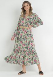 Zielona Koszulowa Sukienka Maxi w Kwiaty z Paskiem Bophin. Zielone sukienki Born2be, l, bez wzorów, bez kołnierzyka, bez ramiączek, maxi, koszulowe. W wyprzedaży za 97.99 zł.