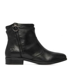 Botki Rieker. Czarne botki Rieker, bez wzorów, bez obcasa, na płaskiej podeszwie, bez zapięcia. Za 419.99 zł.