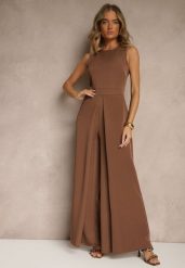 Brązowy Kombinezon Bez Rękawów z Nogawkami Wide Leg Noreldi. Brązowe sukienki Renee, m, bez wzorów, eleganckie, bez kołnierzyka, bez ramiączek. W wyprzedaży za 135.99 zł.