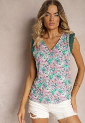 Zielony Top z Wiskozy Bez Rękawów Irislora. Zielone topy Renee, m, bez wzorów, z jeansu, biznesowe, bez kołnierzyka, bez ramiączek. W wyprzedaży za 35.99 zł.