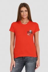 KARL LAGERFELD Czerwony t-shirt ikonik lny. Czerwone t-shirty KARL LAGERFELD, xs, bez wzorów, bez kołnierzyka, bez ramiączek. W wyprzedaży za 279.99 zł.