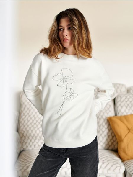 Bluza - kremowy. Białe bluzy bez kaptura Sinsay, l, bez wzorów, z bawełny, bez kaptura. Za 39.99 zł.