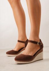 Brązowe Sandały na Koturnie z Plecionki i Zapięciem na Sprzączkę Jessaln. Brązowe sandały Born2be, bez wzorów, eleganckie, bez obcasa, na koturnie, bez zapięcia. Za 99.99 zł.