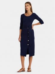 Lauren Ralph Lauren Sukienka dzianinowa 250889290003 Granatowy Slim Fit. Niebieskie sukienki Lauren Ralph Lauren, bez wzorów, z bawełny, bez kołnierzyka, bez ramiączek. Za 629.99 zł.