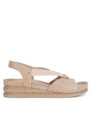 Go Soft Sandały RST-2314-02 Beżowy. Brązowe sandały GO SOFT, bez wzorów, z materiału, bez obcasa, na koturnie, bez zapięcia. Za 169.99 zł.