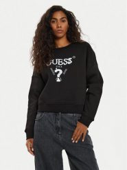 Guess Bluza V4BQ11 KCHX0 Czarny Regular Fit. Czarne bluzy Guess, xs, z aplikacjami, z bawełny, bez kaptura. Za 239.99 zł.