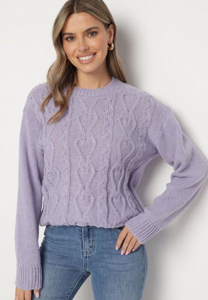 Ciemnofioletowy Sweter z Wełną Ściągaczem i Tłoczeniem Riavonnae. Fioletowe swetry Born2be, bez wzorów, z jeansu, eleganckie, bez ramiączek. Za 59.99 zł.