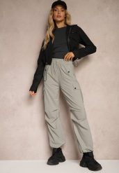 Szare Spodnie Cargo High Waist z Ozdobnymi Kieszeniami Leriora. Szare jeansy Renee, bez wzorów, z jeansu, eleganckie, z podwyższonym stanem. W wyprzedaży za 35.99 zł.