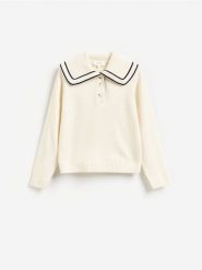 Wełniany sweter z kołnierzem - złamana biel. Swetry Reserved, l, bez wzorów, z wełny, bez ramiączek. Za 299.99 zł.
