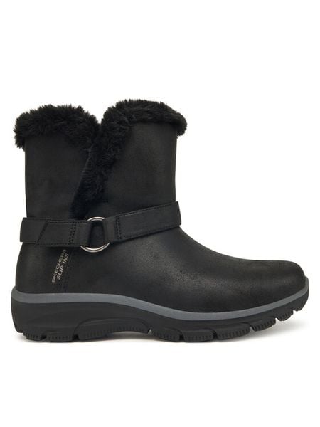 Skechers Botki Easy Going 168045/BLK Czarny. Czarne botki Skechers, bez wzorów, ze skóry, bez obcasa, na płaskiej podeszwie, bez zapięcia. Za 379.99 zł.