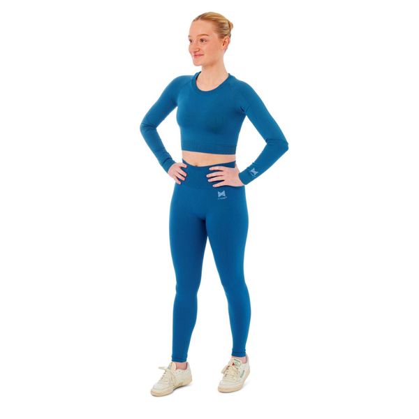 Damski zestaw sportowy Xtreme - legginsy sportowe + sportowy Croptop - Niebieski. Niebieskie legginsy XTREME SOCKSWEAR, l, bez wzorów, na fitness i siłownię. Za 186.99 zł.