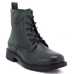 Skórzane botki damskie workery zielone Sergio Leone 25172-S. Zielone botki Sergio Leone, bez wzorów, ze skóry, bez obcasa, bez zapięcia. Za 209.99 zł.