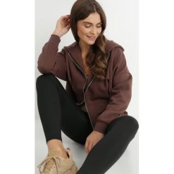 Ciemnobrązowa Bluza z Kapturem i Suwakiem Oversize Hil. Brązowe bluzy Born2be, xl, bez wzorów, z dzianiny, sportowe, bez ramiączek, z kapturem. W wyprzedaży za 38.24 zł.