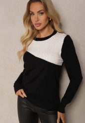 Czarno-Biały Sweter z Wiskozą i Modalem Ozdobiony Cyrkoniami Seanelia. Czarne swetry Renee, l, bez wzorów, z jeansu, casualowe, bez ramiączek. W wyprzedaży za 63.99 zł.