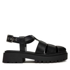 Sandały Steve Madden. Czarne sandały Steve Madden, bez wzorów, bez obcasa, na płaskiej podeszwie, bez zapięcia. Za 339.99 zł.