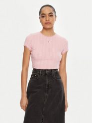 Tommy Jeans T-Shirt DW0DW19493 Różowy Slim Fit. Czerwone t-shirty Tommy Jeans, xs, bez wzorów, z bawełny, bez kołnierzyka, bez ramiączek. Za 149.99 zł.
