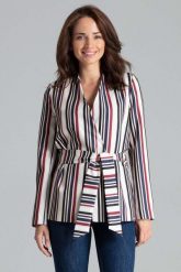 Stylowy Żakiet bez Zapięcia z Wiązanym Paskiem Wzór 110. Brązowe marynarki i żakiety Katrus, l, bez wzorów, z materiału, eleganckie, bez ramiączek. Za 299.00 zł.