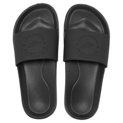 Klapki damskie 4F 4FWSS25FSLIF018. Czarne klapki 4f, bez wzorów, z materiału, bez obcasa, bez zapięcia. Za 69.99 zł.