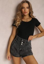 Czarne Body Auxothee. Czarne body i gorsety Renee, bez wzorów, z bawełny, bez ramiączek. W wyprzedaży za 19.99 zł.