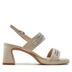 Sandały Caprice. Szare sandały Caprice, bez wzorów, bez obcasa, na słupku, bez zapięcia. Za 239.99 zł.
