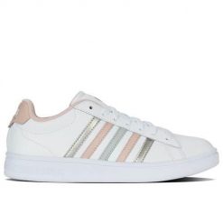 Buty do chodzenia damskie K-Swiss Court Tiebreak Ii. Białe buty treningowe K-SWISS, bez wzorów, ze skóry, bez zapięcia, trekkingowe. Za 149.00 zł.