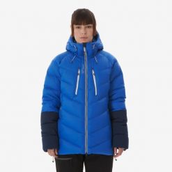 Ciepła kurtka puchowa alpinistyczna damska Makalu, niebieska. Niebieskie kurtki SIMOND, l, bez wzorów, z materiału, z kapturem. Za 749.99 zł.