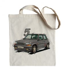 Renault 5 — torba (Rodzaj nadruku: Renault 5). Białe torby podróżne nikiniki, bez wzorów, z bawełny, na ramię, małe, z nadrukiem. Za 29.00 zł.