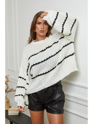 Plume Sweter "Clovis" w kolorze kremowo-czarnym rozmiar: S. Brązowe swetry Plume, s, bez wzorów, bez ramiączek. Za 123.53 zł.