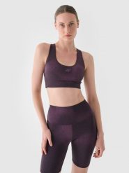 4F Biustonosz treningowy z niskim wsparciem - fioletowy S. Fioletowe biustonosze sportowe 4f, bez wzorów, z dzianiny, na fitness i siłownię. W wyprzedaży za 69.99 zł.
