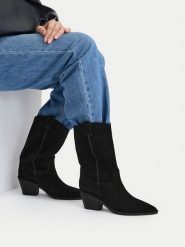 Badura Kowbojki C-KIANG-TS6359-01 Czarny. Czarne botki Badura, bez wzorów, ze skóry, bez obcasa, na słupku, bez zapięcia. Za 299.99 zł.