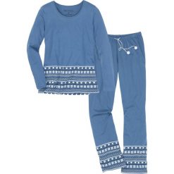 Piżama, bawełna organiczna bonprix niebieski dżins - biały z nadrukiem. Piżamy marki bonprix. Za 89.99 zł.