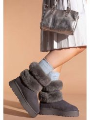 Gooce Skórzane kozaki zimowe "Mara" w kolorze antracytowym rozmiar: 40. Czarne kozaki Gooce, na zimę, bez wzorów, ze skóry, eleganckie, bez obcasa, na platformie, bez zapięcia. Za 260.99 zł.