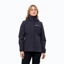 Kurtka przeciwdeszczowa damska Jack Wolfskin Stormy Point 2L. Szare kurtki przeciwdeszczowe Jack Wolfskin, l, bez wzorów, bez kaptura, trekkingowe. Za 399.99 zł.