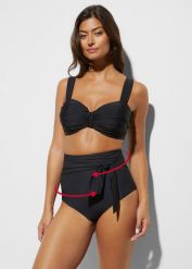 Figi bikini shape, High Waist, silny stopień modelowania sylwetki, z wiązanym paskiem. Czarne bikini bonprix, bez wzorów. Za 97.99 zł.