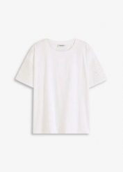 T-shirt z ażurowym haftem. Żółte t-shirty bonprix, w ażurowe wzory, bez kołnierzyka, bez ramiączek. Za 32.99 zł.