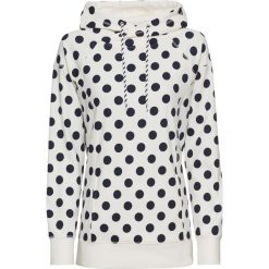 Bluza dresowa bonprix biało-ciemnoniebieski w groszki. Białe bluzy bonprix, bez wzorów, bez ramiączek, bez kaptura. Za 62.99 zł.