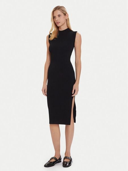 Morgan Sukienka dzianinowa 252-RMLISEA Czarny Slim Fit. Czarne sukienki Morgan, m, bez wzorów, z dzianiny, bez kołnierzyka, bez ramiączek. Za 249.99 zł.