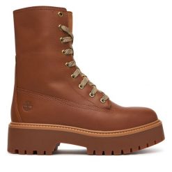 Trapery Timberland. Brązowe traperki Timberland, bez wzorów, bez obcasa, bez zapięcia. Za 779.99 zł.