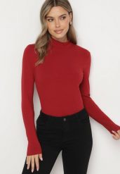 Bordowa Bawełniana Bluzka na Długi Rękaw z Półgolfem Riabeth. Czerwone bluzki Born2be, l, bez wzorów, z bawełny, eleganckie, bez kołnierzyka, bez ramiączek. W wyprzedaży za 29.74 zł.
