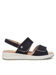Caprice Sandały 9-28252-44 Granatowy. Niebieskie sandały Caprice, bez wzorów, ze skóry, bez obcasa, na koturnie, bez zapięcia. Za 239.99 zł.